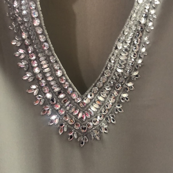 Boston Proper Gray tunic top with rhinestones and tie waist, Size 6 - Picture 2 of 4